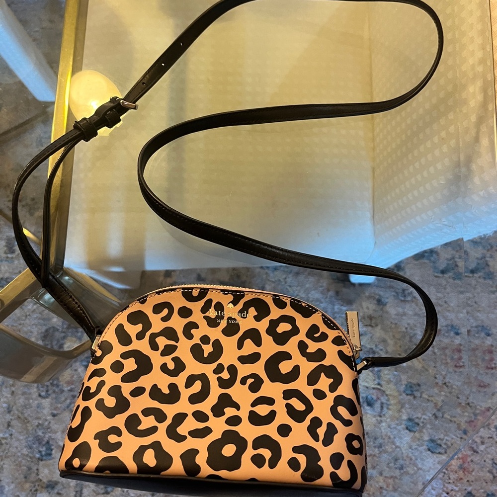 New Kate Spade Kali Small Dome Crossbody Leopard print Neutral Multi